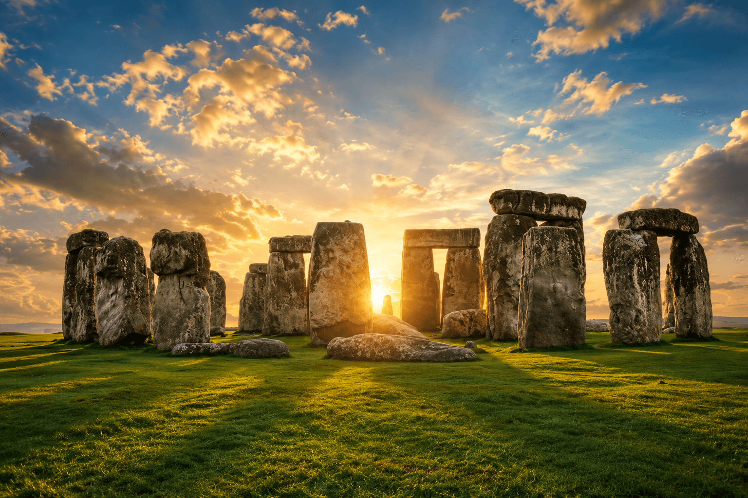 Stonehenge at sunrise with golden light through the stone circle — Secret Stonehenge & Hidden Wiltshire private tour