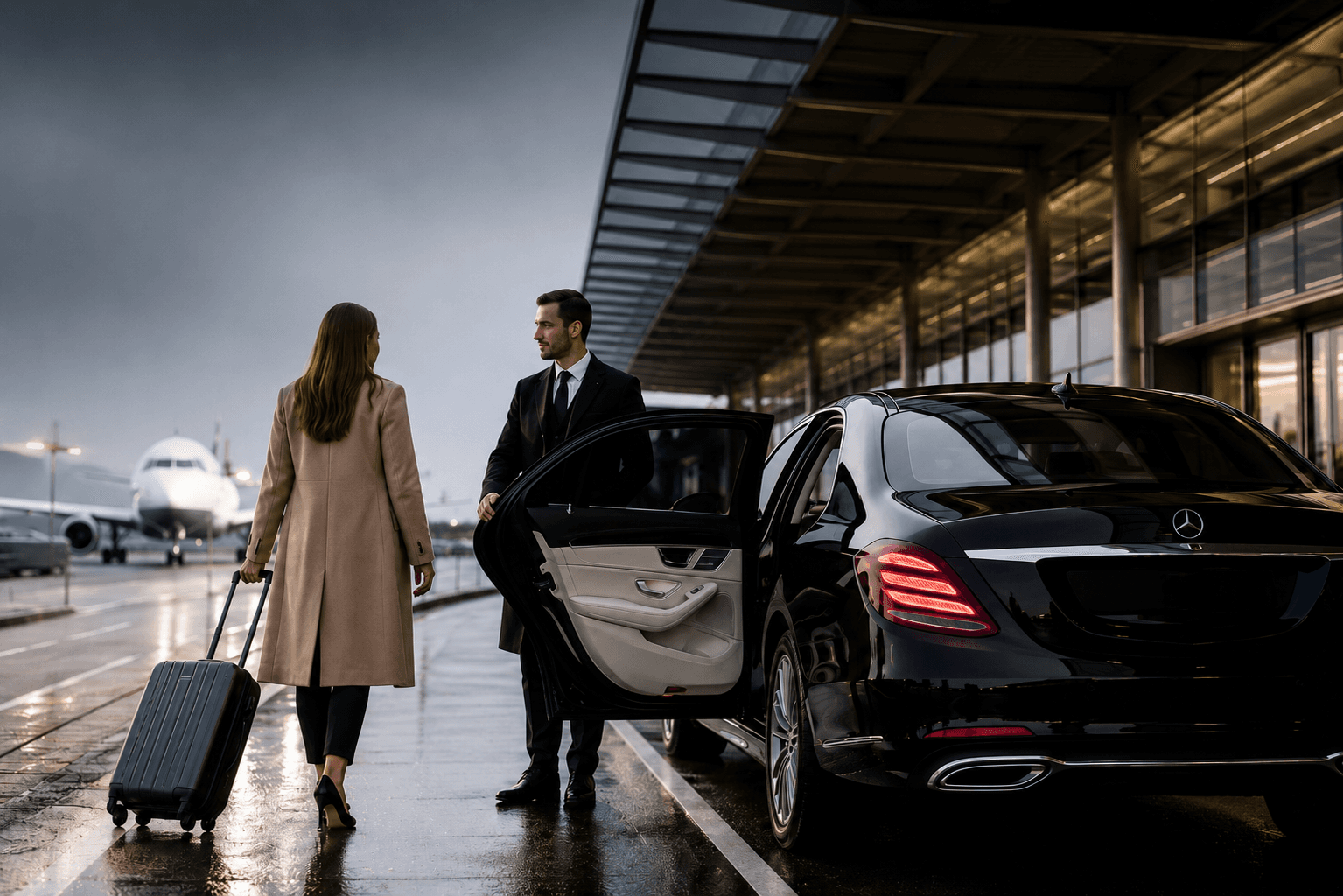 Executive chauffeur vehicle at airport departures — Gatwick private transfer service