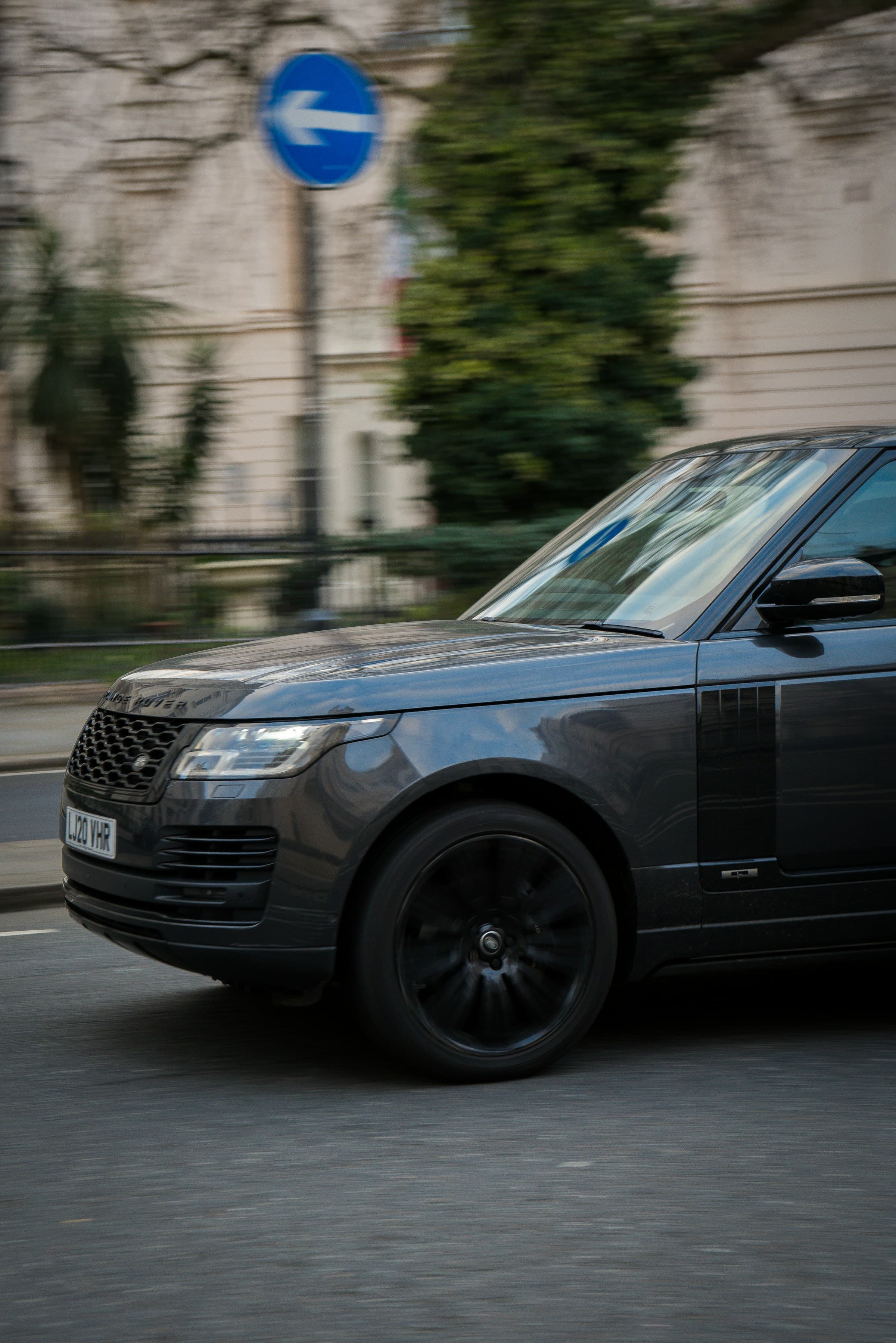 Range Rover chauffeur vehicle on a central London street — Christmas and New Year private chauffeur service